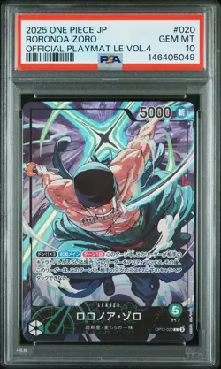 2025 ONE PIECE JPN PROMO OFFICIAL PLAYMAT LTD EDITION VOL.4 RORONOA ZORO PSA 10 - Image 1