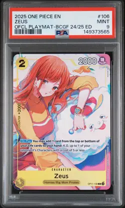 2025 ONE PIECE BANDAI CARD GAMES FEST 24-25 EDITION PROMOS #106 ZEUS PSA 9 - Image 1