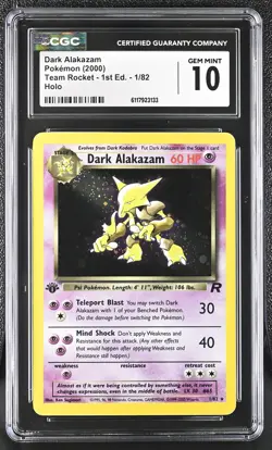 CGC 10 GEM MINT Dark Alakazam Team Rocket 1st Edition 1/82 Holo Pokemon Card - Image 1