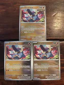 (3) Pokemon TCG Great Tusk 055/131 Reverse Holo LOT! Prismatic Evolutions - Image 1