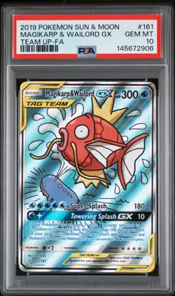 2019 POKEMON SUN & MOON TEAM UP #161 FULL ART/MAGIKARP & WAILORD GX PSA 10 - Image 1
