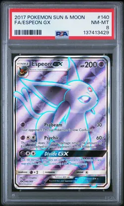 2017 POKEMON SUN & MOON #140 FULL ART/ESPEON GX PSA 8 - Image 1