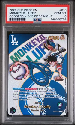 ONE PIECE 2025 MONKEY D. LUFFY DODGERS X ONE PIECE NIGHT PROMOS #010 PSA 10 - Image 1