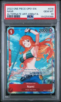 ONE PIECE 2022 NAMI ALTERNATE ART-ERRATA OP01-ROMANCE DAWN #016 PSA 10 - Image 1