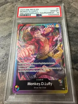 2024 ONE PIECE EN MONKEY D. LUFFY 2nd anniversary tournament #P PSA 10 - Image 1