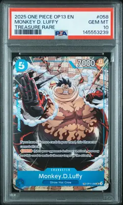 2025 ONE PIECE OP13-CARRYING ON HIS WILL TREASURE RARE MONKEY D. LUFFY PSA 10 - Image 1