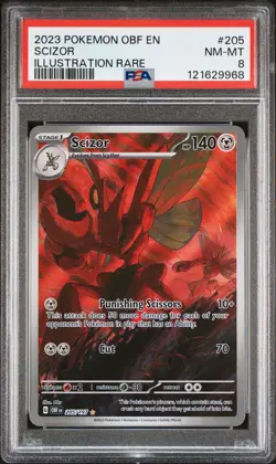 2023 POKEMON OBF EN-OBSIDIAN FLAMES ILLUSTRATION RARE #205 SCIZOR PSA 8 - Image 1