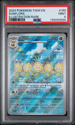 2024 POKEMON TWM EN-TWILIGHT MASQUERADE ILLUSTRATION RARE #169 SUNFLORA PSA 9 - Image 1