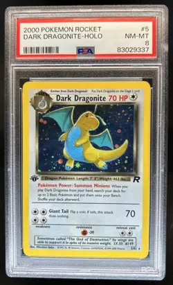 2000 Pokemon Team Rocket First Edition Dark Dragonite Holo #5/82 PSA 8 - Image 1