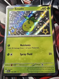 Smoliv 102/091 Shiny Vault Holo Rare Pokemon 2024 Paldean Fates - NM - Image 1