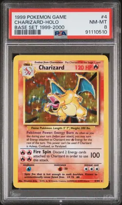 1999 POKEMON BASE SET UNLIMITED #4 CHARIZARD-HOLO PSA 8 - Image 1