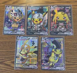 Pokemon TCG Pikachu VCOS Cosplay Custom Full Art Shiny Holo Lot Of 5 NM - Image 1