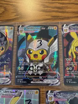 Pokemon TCG Pikachu VCOS Cosplay Custom Full Art Shiny Holo Lot Of 5 NM - Image 3