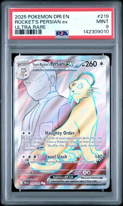 2025 POKEMON DRI EN-DESTINED RIVALS ULTRA RARE TEAM ROCKET'S PERSIAN EX PSA 9 - Image 1