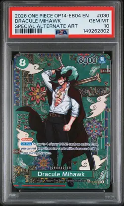 2026 ONE PIECE THE AZURE SEA'S SEVEN SPECIAL ALT ART #030 DRACULE MIHAWK PSA 10 - Image 1