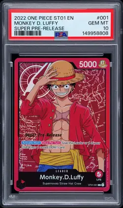 2022 ONE PIECE STARTER DECK ST01-STRAW HAT CREW #001 MONKEY D. LUFFY PSA 10 - Image 1