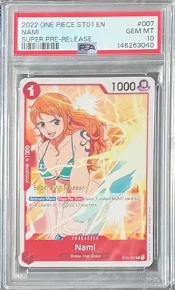 2022 One Piece NAMI SUPER PRE-RELEASE PSA 10 GEM MINT #007 ST01-007 ENGLISH - Image 1