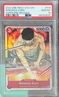 2022 One Piece RORONOA ZORO SUPER PRE-RELEASE PSA 10 GEM MINT ST01-013 ENGLISH - Image 1