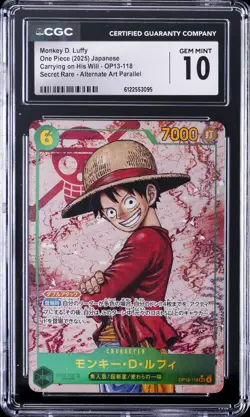 2025 ONE PIECE JPN CARRYING ON HIS WILL SR ALTERNATE ART MONKEY D. LUFFY CGC 10 - Image 1