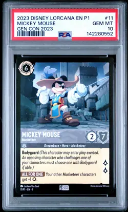 2023 DISNEY LORCANA EN P1-PROMO GEN CON 2023 #11 MICKEY MOUSE - MUSKETEER PSA 10 - Image 1