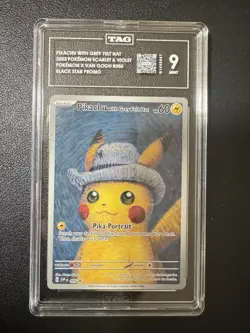 Pokemon 2023 S&V Black Star Pikachu Promo Card with Grey Felt Hat Van Gogh TAG 9 - Image 1