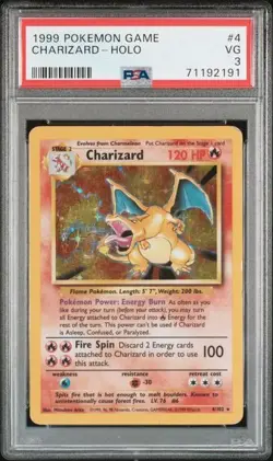 1999 POKEMON GAME #4 CHARIZARD-HOLO BASE SET PSA 3 - Image 1