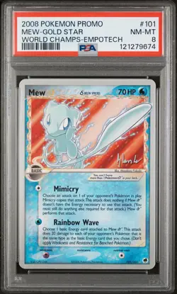 2008 POKEMON WORLD CHAMPIONSHIPS PROMO EMPOTECH #101 MEW-GOLD STAR PSA 8 - Image 1
