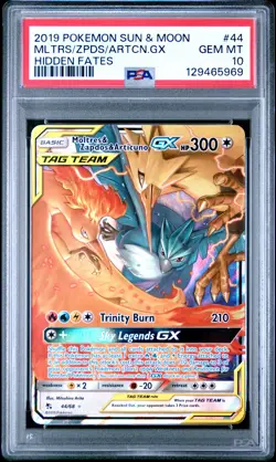 PSA 10 Pokemon TCG 2019 Sun & Moon Hidden Fates #44 Mltrs/Zpds/Artcn.Gx GEM MT - Image 1
