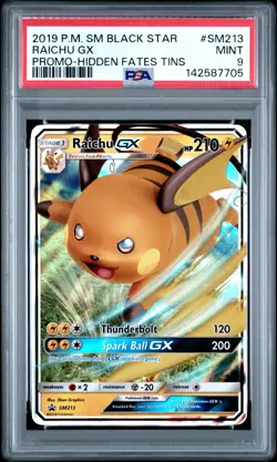 2019 POKEMON SM BLACK STAR PROMO HIDDEN FATES TINS #SM213 RAICHU GX PSA 9 - Image 1