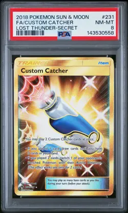 2018 POKEMON SUN & MOON LOST THUNDER SECRET #231 FULL ART/CUSTOM CATCHER PSA 8 - Image 1