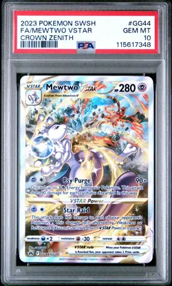2023 POKEMON SWORD & SHIELD CROWN ZENITH #GG44 FULL ART/MEWTWO VSTAR PSA 10 - Image 1