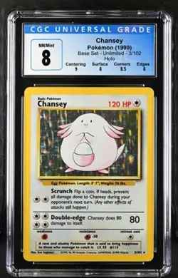 Pokemon Chansey 1999 Base Set 3/102 Holo CGC 8 - Image 1