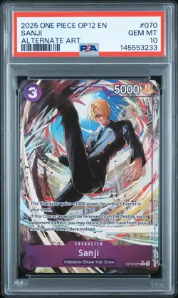 2025 ONE PIECE OP12-LEGACY OF THE MASTER ALTERNATE ART #070 SANJI PSA 10 - Image 1
