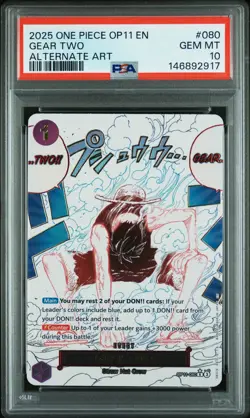 2025 ONE PIECE OP11-A FIST OF DIVINE SPEED ALTERNATE ART #080 GEAR TWO PSA 10 - Image 1