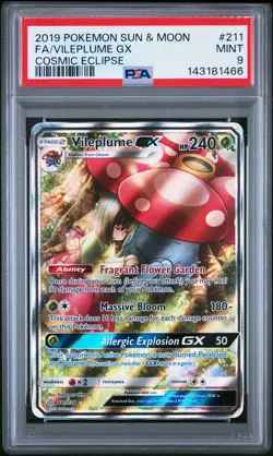 PSA 9 MINT Vileplume GX Full Art S&M Cosmic Eclipse 211/236 Pokemon Card TCG - Image 1