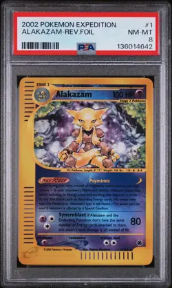 PSA 8 ALAKAZAM 1/165 | Expedition Reverse Holo WOTC Graded Pokemon Card - Image 1