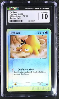 CGC 10 GEM MINT Psyduck 2003 EX Sandstorm 73/100 Reverse Holo Pokemon Card - Image 1