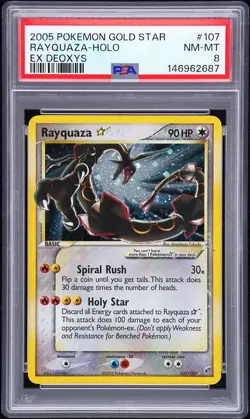 2005 POKEMON EX DEOXYS GOLD STAR #107 RAYQUAZA-HOLO PSA 8 - Image 1