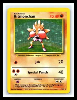 💥 Hitmonchan Rare Holo Foil Pokemon Vintage Card 1999 Base Set # 7/102 WOTC - Image 1