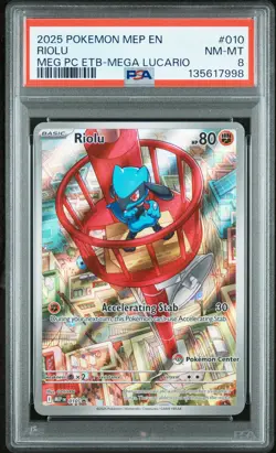 2025 POKEMON MEGA EVOLUTION POKEMON CENTER ETB PROMO #010 RIOLU PSA 8 - Image 1