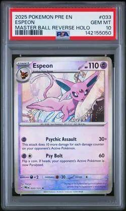 PSA 10 Espeon MASTER BALL 033/131 Pokemon Prismatic Evolutions ENGLISH GEM MINT - Image 1