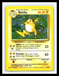 💥 RAICHU | Pokemon TCG 1999 | (Base Set) Holo Foil Rare Vintage # 14/102 - Image 1
