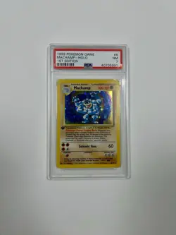 1999 Pokemon Game 1st Edition Machamp Holo PSA 7 - Image 1
