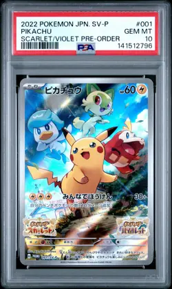 2022 POKEMON JAPANESE SV PROMO SCARLET & VIOLET PRE-ORDER #001 PIKACHU PSA 10 - Image 1