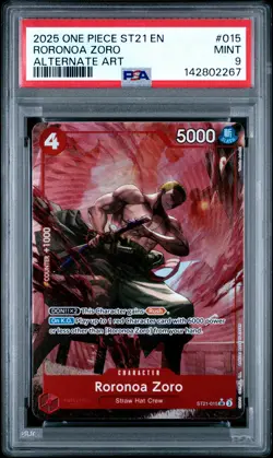 2025 ONE PIECE STARTER DECK ST21-EX GEAR 5 ALTERNATE ART #015 RORONOA ZORO PSA 9 - Image 1