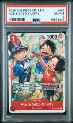 2025 ONE PIECE OP13-CARRYING ON HIS WILL #007 ACE & SABO & LUFFY PSA 8 - Image 1
