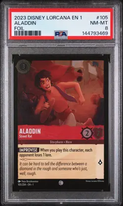 2023 DISNEY LORCANA EN 1-THE FIRST CHAPTER FOIL #105 ALADDIN - STREET RAT PSA 8 - Image 1