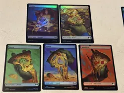 mtg full art FOIL pizza lands, TMNT, 1 of each, 5 in total basic lands, unplayed - Image 1