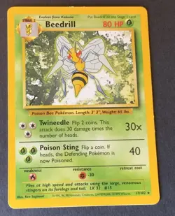 Pokemon TCG Beedrill Card 17/102 Rare Unlimited Base Set - Image 1
