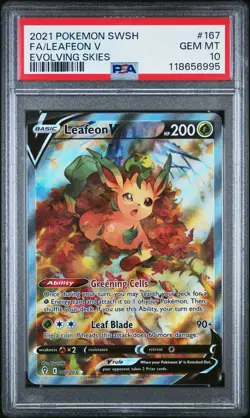 2021 POKEMON SWORD & SHIELD EVOLVING SKIES #167 FULL ART/LEAFEON V PSA 10 - Image 1